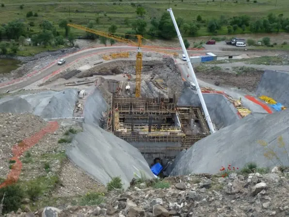 Paravani powerhouse under construction - showing penstock route